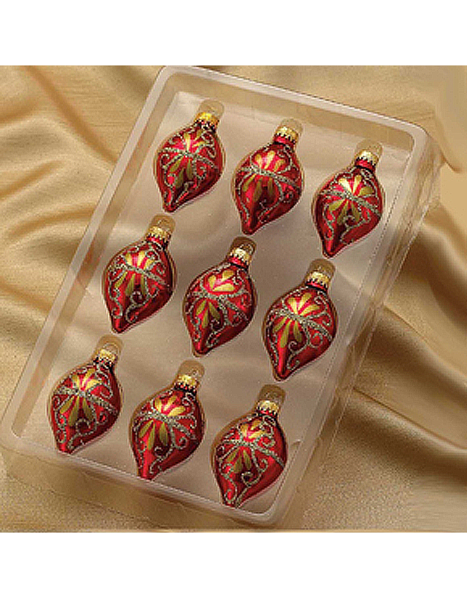 Kurt Adler Miniature Glass Drop Ornaments 35MM Set of 9 Red Gold