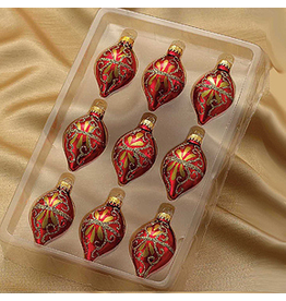 Kurt Adler Miniature Glass Drop Ornaments 35MM Set of 9 Red Gold