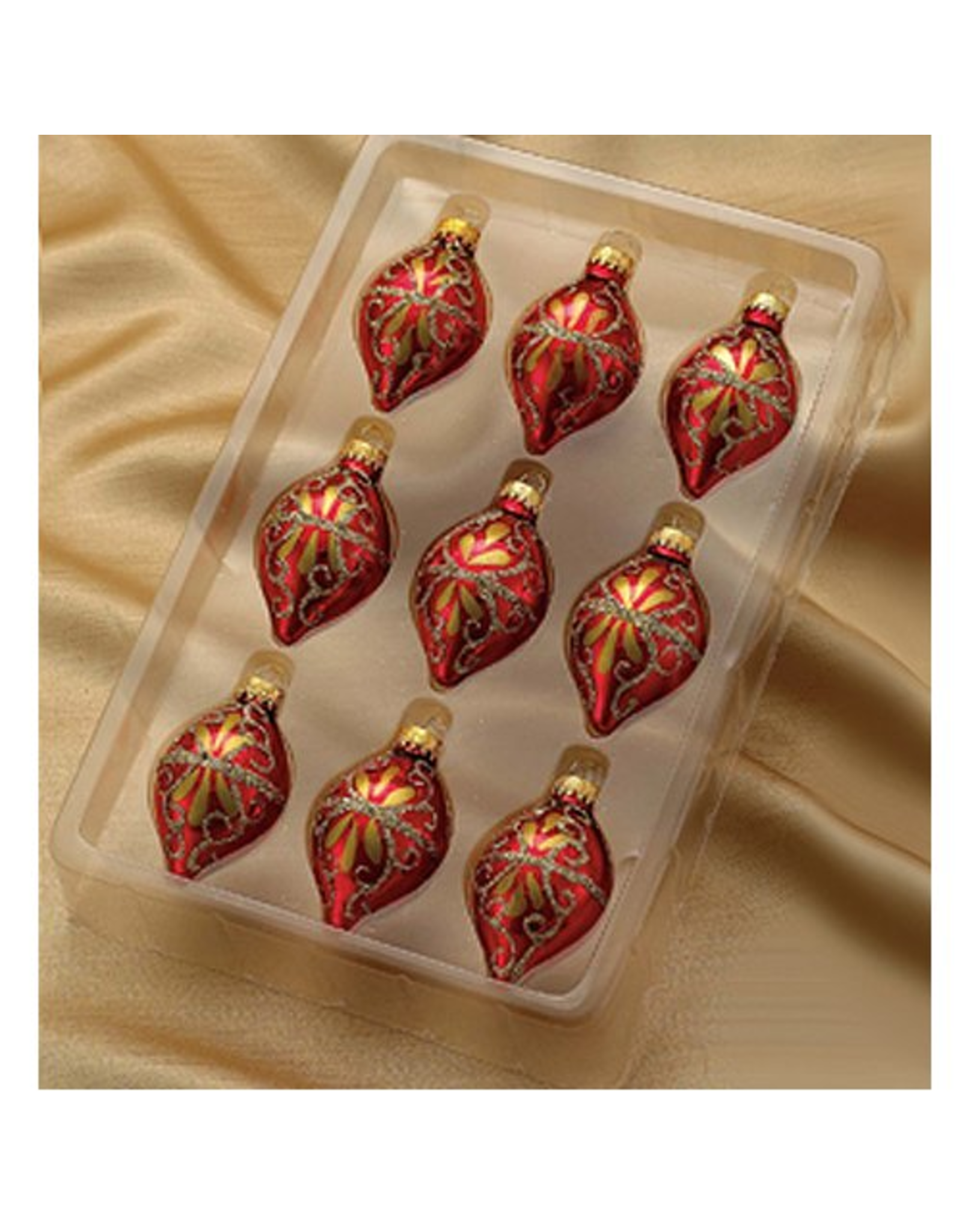 Kurt Adler Miniature Glass Drop Ornaments 35MM Set of 9 Red Gold