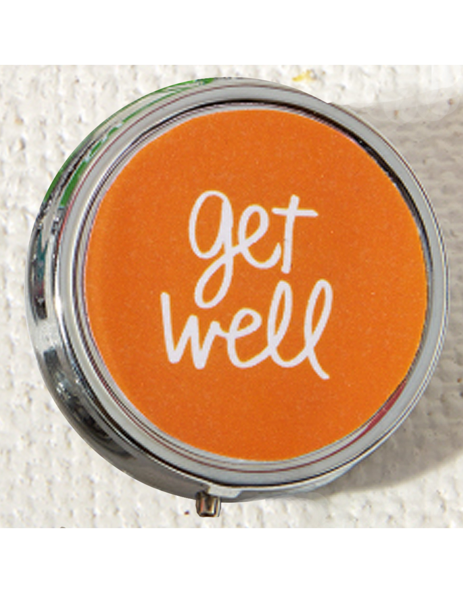 Twos Company Pillboxes Round Orange Pill Box With Sentiment Get Well