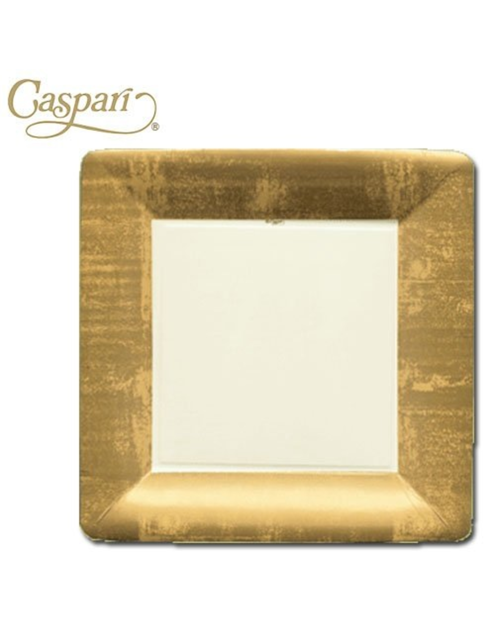 Caspari Paper Dinner Plates 8pk Square Gold Leaf Ivory