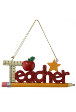 Kurt Adler Red Glitter Teacher Ornament Teacher Word on Pencil