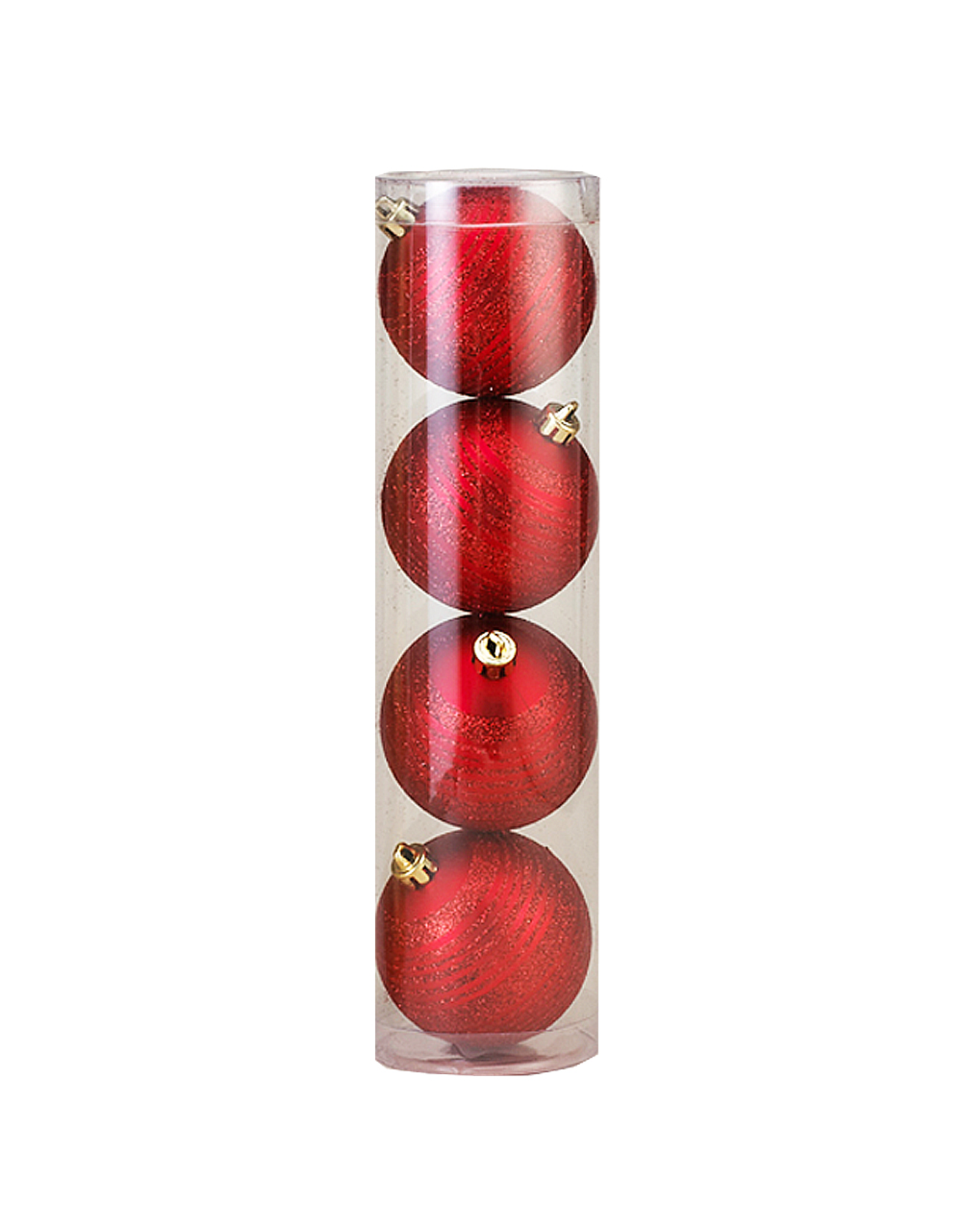 Kurt Adler Shatterproof Ball Ornaments Red w Glittered Stripe 100MM Set of 4