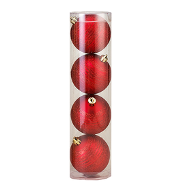 Kurt Adler Shatterproof Ball Ornaments Red w Glittered Stripe 100MM Set of 4