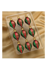 Kurt Adler Miniature Glass Drop Ornaments 35MM Set of 9 Red Green Gold