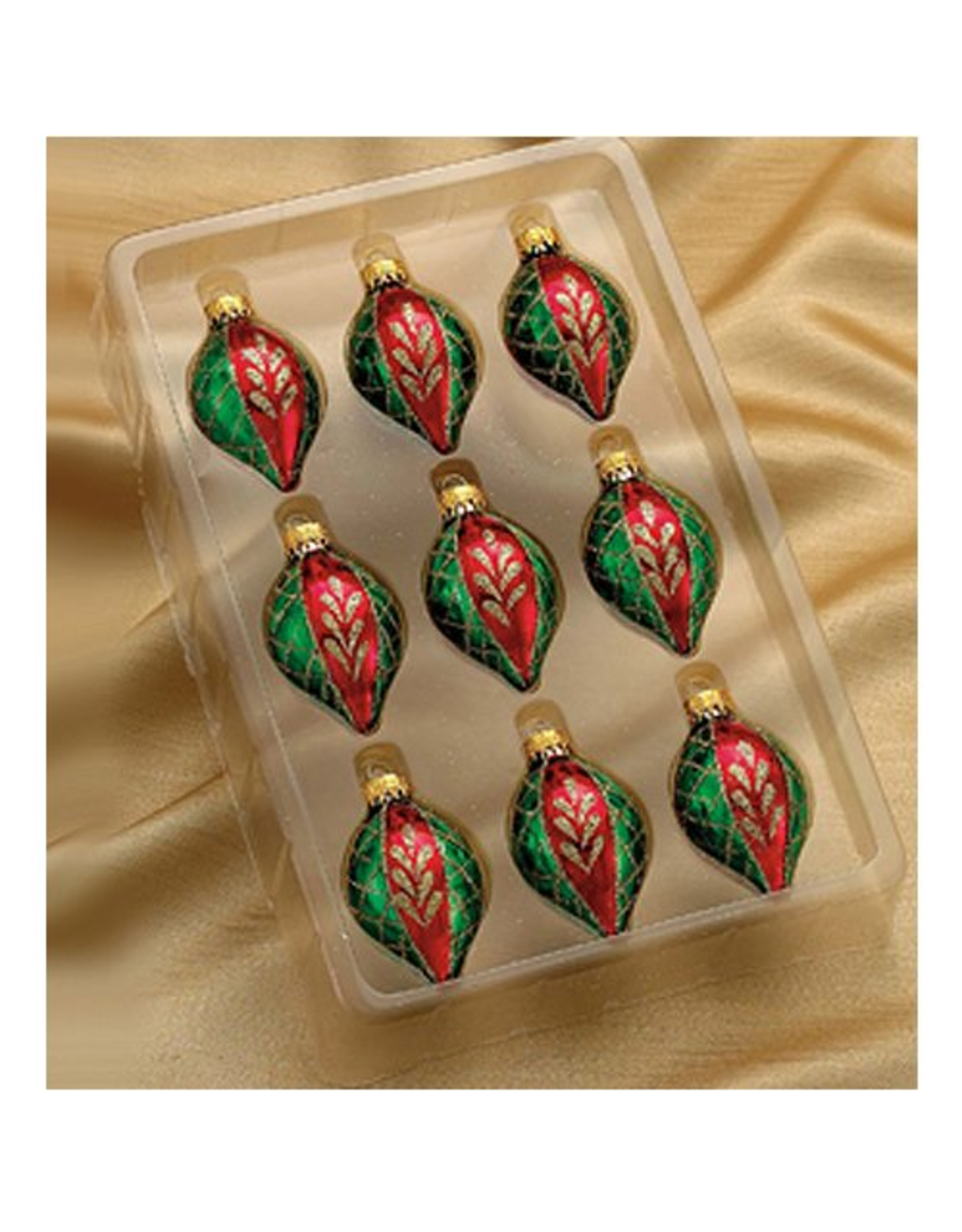 Kurt Adler Miniature Glass Drop Ornaments 35MM Set of 9 Red Green Gold
