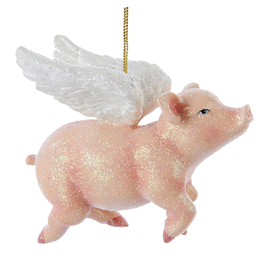 Kurt Adler Glittered Flying Pig Ornament