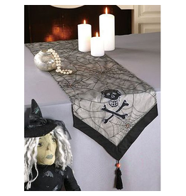 Peking Handicraft Halloween Table Runner Skull w Spider Webs 68 Inch