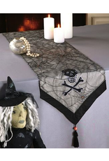 Peking Handicraft Halloween Table Runner Skull w Spider Webs 68 Inch