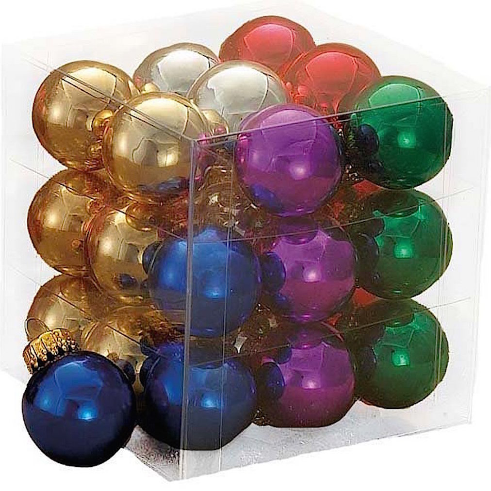 Kurt Adler Mini Glass Balls Christmas Ornaments 25MM Set 27 Multi Color