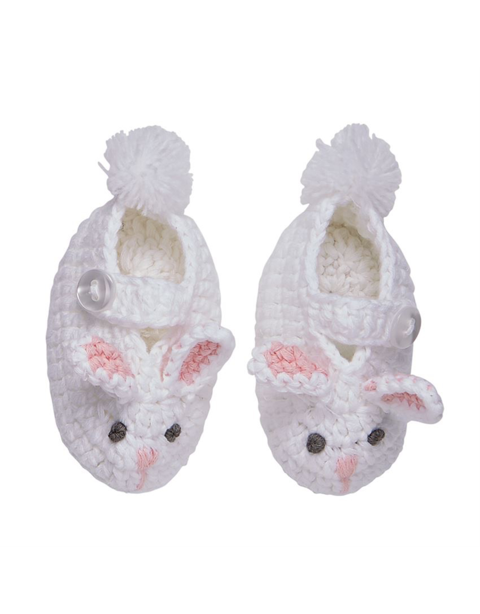 Mud Pie White And Pink Bunny Crochet Knit Booties 0-3 Months