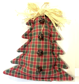 Plaid Christmas Tree w Rafia Bow n Bells Ornament
