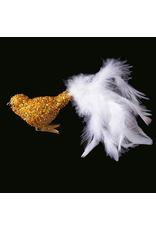 Kurt Adler Glass Deco Bird Ornament Gold Glitter w Feathers -B