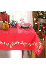 Peking Handicraft Christmas Tablecloth 60x84 Red  Mistletoe Kate Spain
