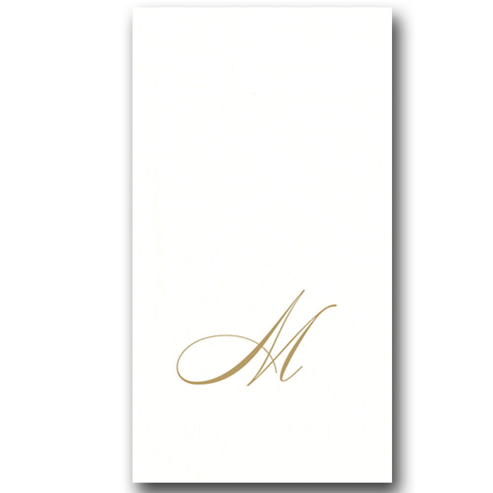 Caspari White Pearl Paper Linen Guest Napkins Initial M 24pk Digs N Gifts