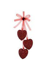 Kurt Adler Acrylic Red Glittered Triple Hearts Ornament w Bow