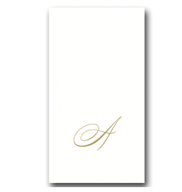 Caspari Gold Initial A on White Pearl Paper Linen Guest Napkins 24 pk