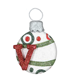 Kurt Adler Mulit Color Glitter Ball Ornament w Letter Initial V