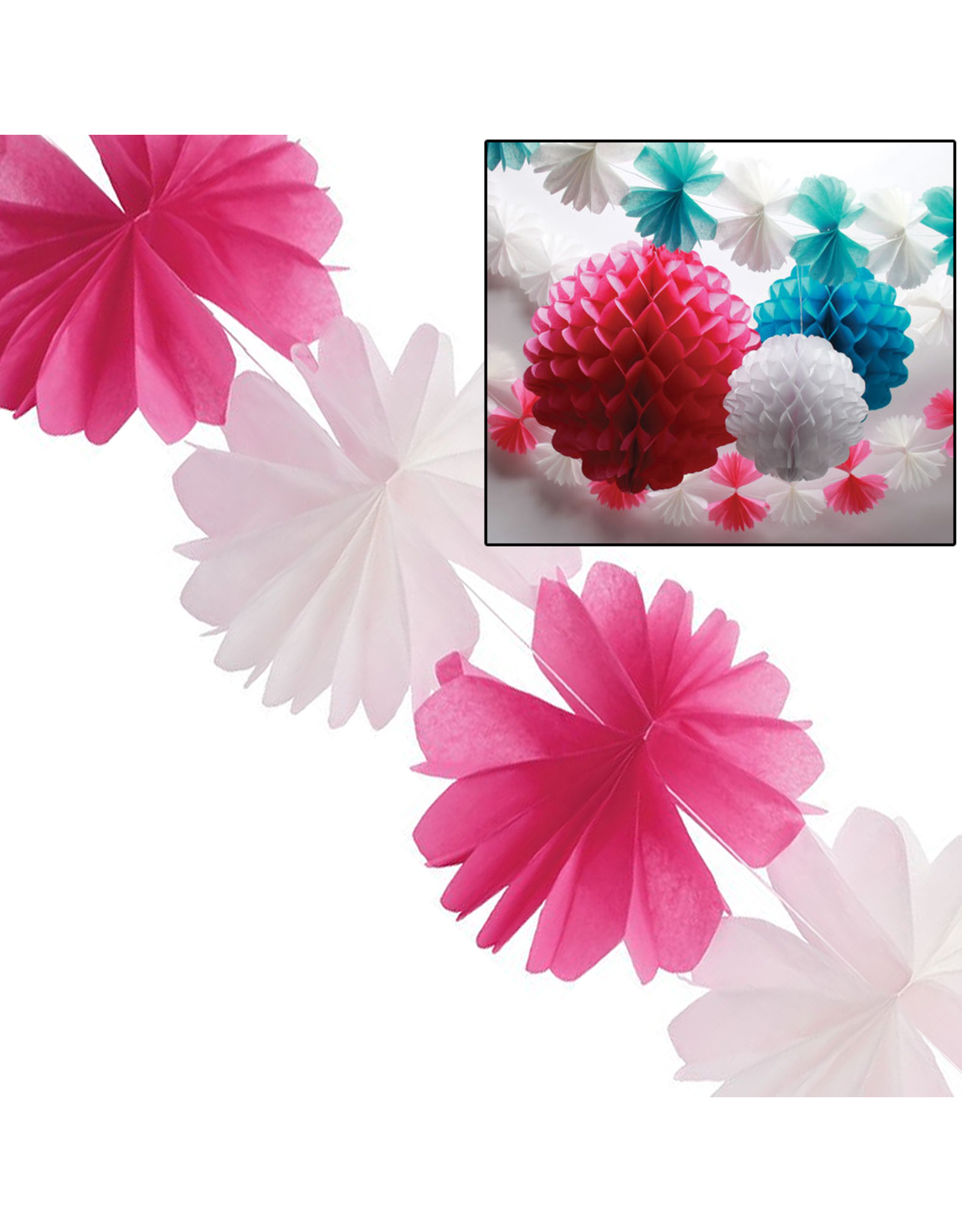 Tissue Flower Garland 84L inches Magenta by Party Partners