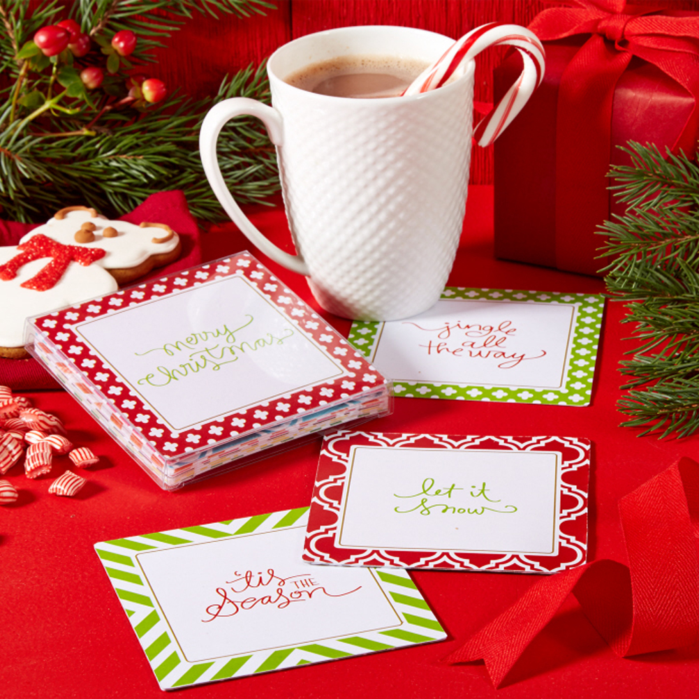 Two's Company Christmas Coasters w Holiday Sayings Set 12 - Digs N Gifts