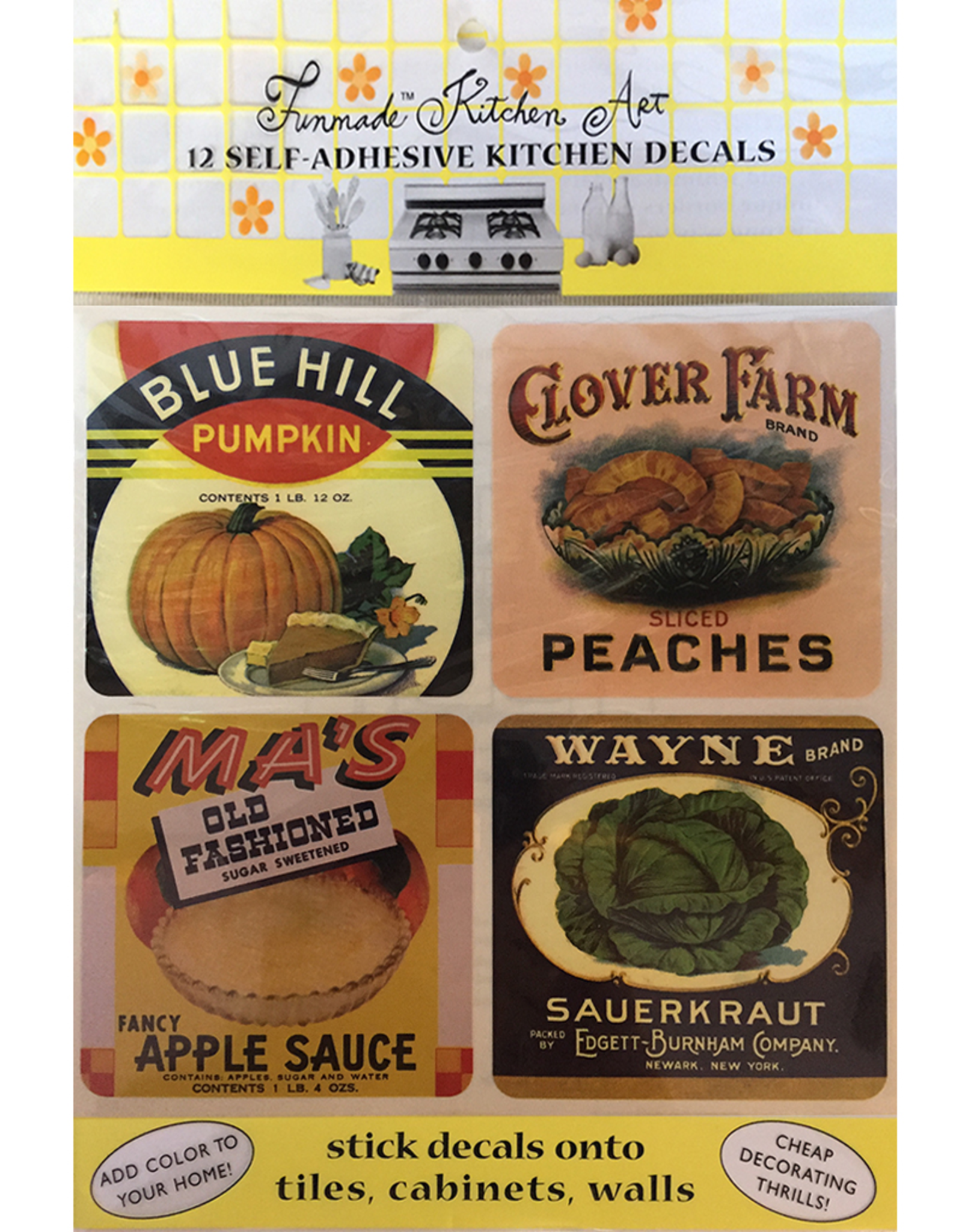 Funmade Kitchen Art 12 Self Adhesive Decals - Vintage Cans