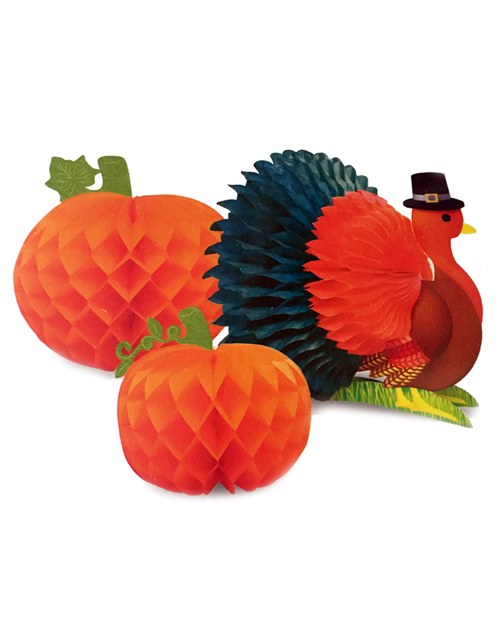 PAPYRUS® Thanksgiving Decor 3pc Set Honeycomb Turkey w Pumpkins