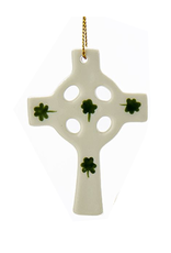 Kurt Adler Irish Christmas Ornament Porcelain Cross w Shamrocks