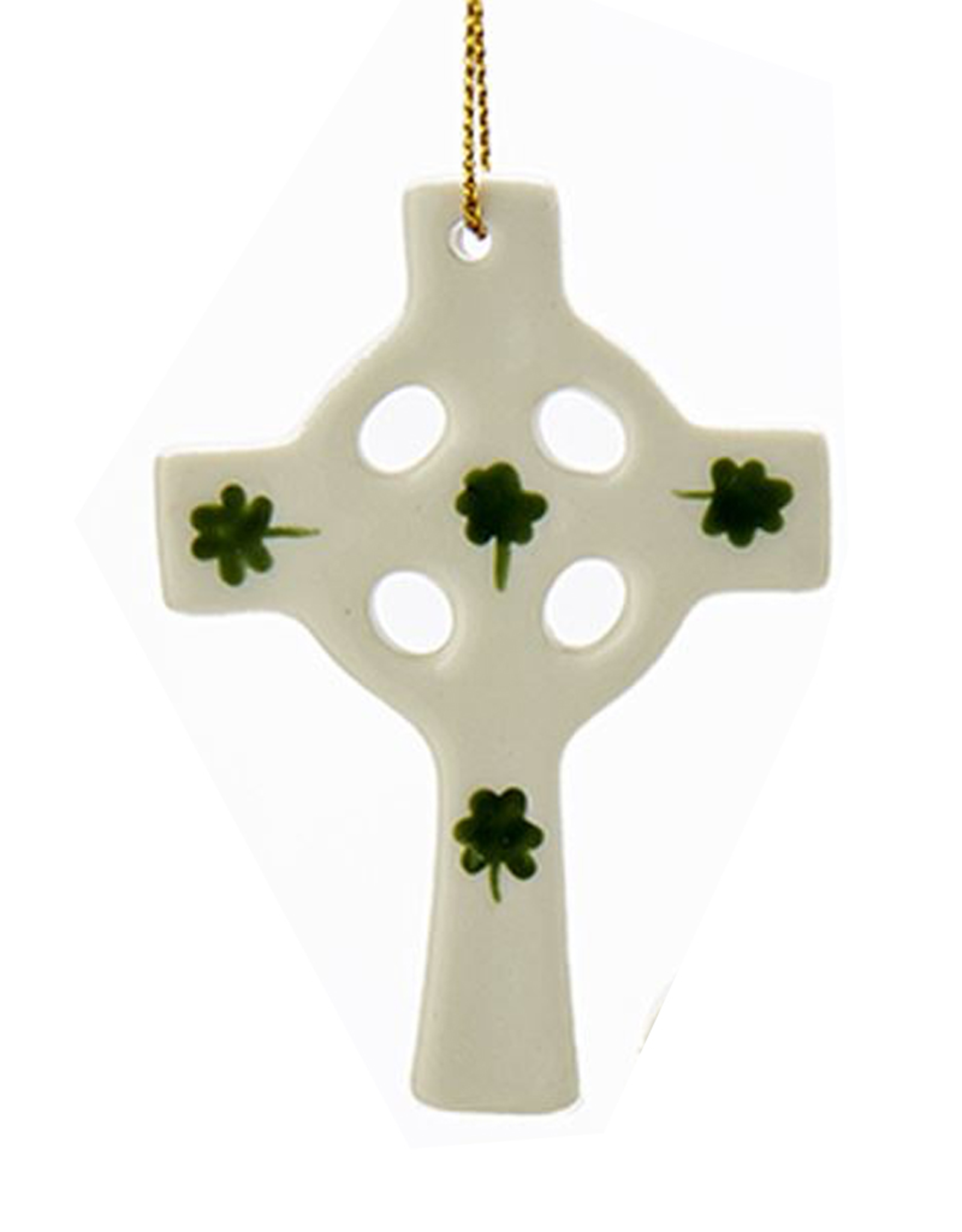 Kurt Adler Irish Christmas Ornament Porcelain Cross w Shamrocks