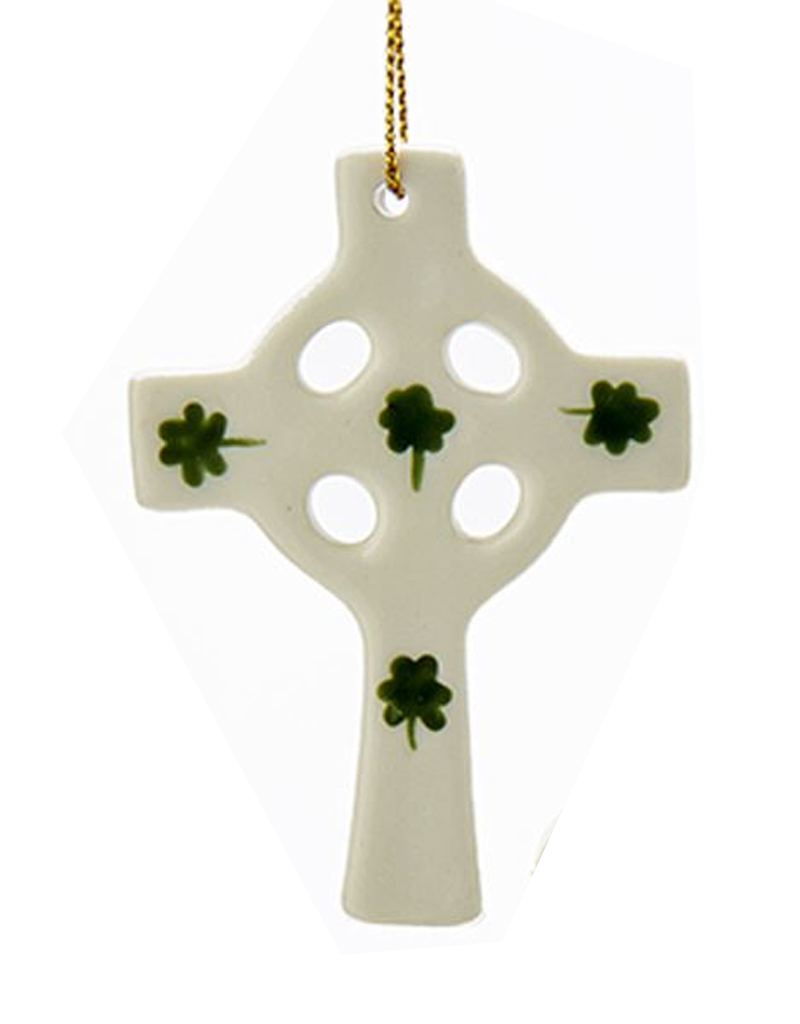 Irish Christmas Ornament Porcelain Cross w Shamrocks Digs N Gifts