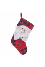 Kurt Adler Christmas Stocking Plaid Santa Face Stocking 21 Inches