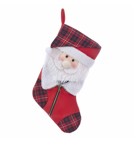 Kurt Adler Christmas Stocking Plaid Santa Face Stocking 21 Inches