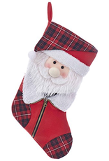 Kurt Adler Christmas Stocking Plaid Santa Face Stocking 21 Inches