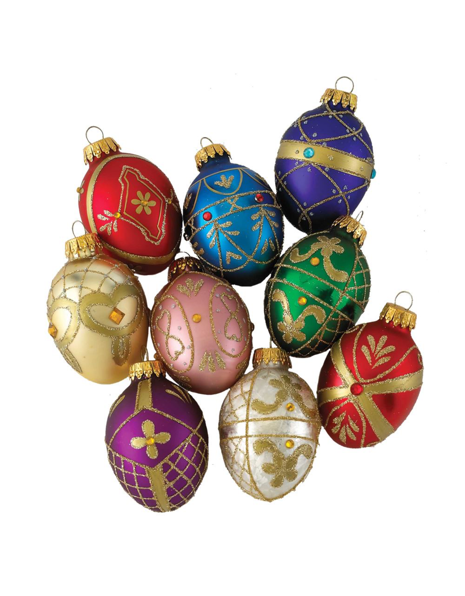 Kurt Adler Glass Decorative Egg Ornaments 45mm Set of 9