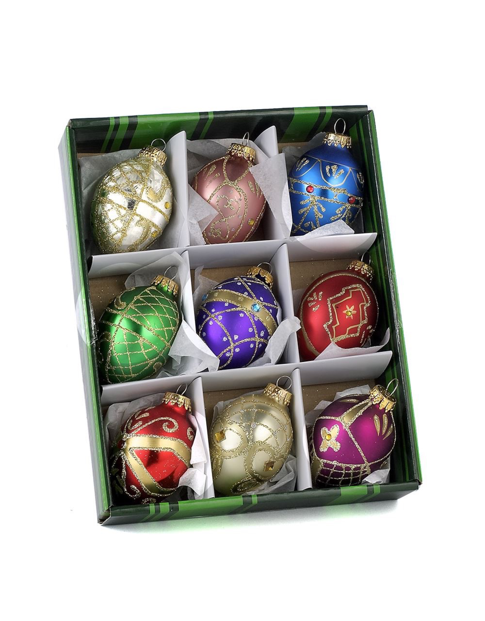 Kurt Adler Glass Decorative Egg Ornaments 45mm Set of 9