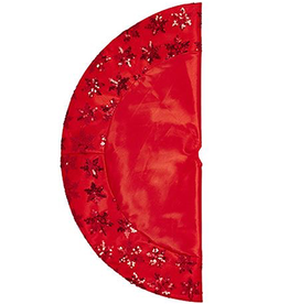 Kurt Adler Mini Christmas Tree Skirt 20in Satin w Sequin Snowflakes-Red