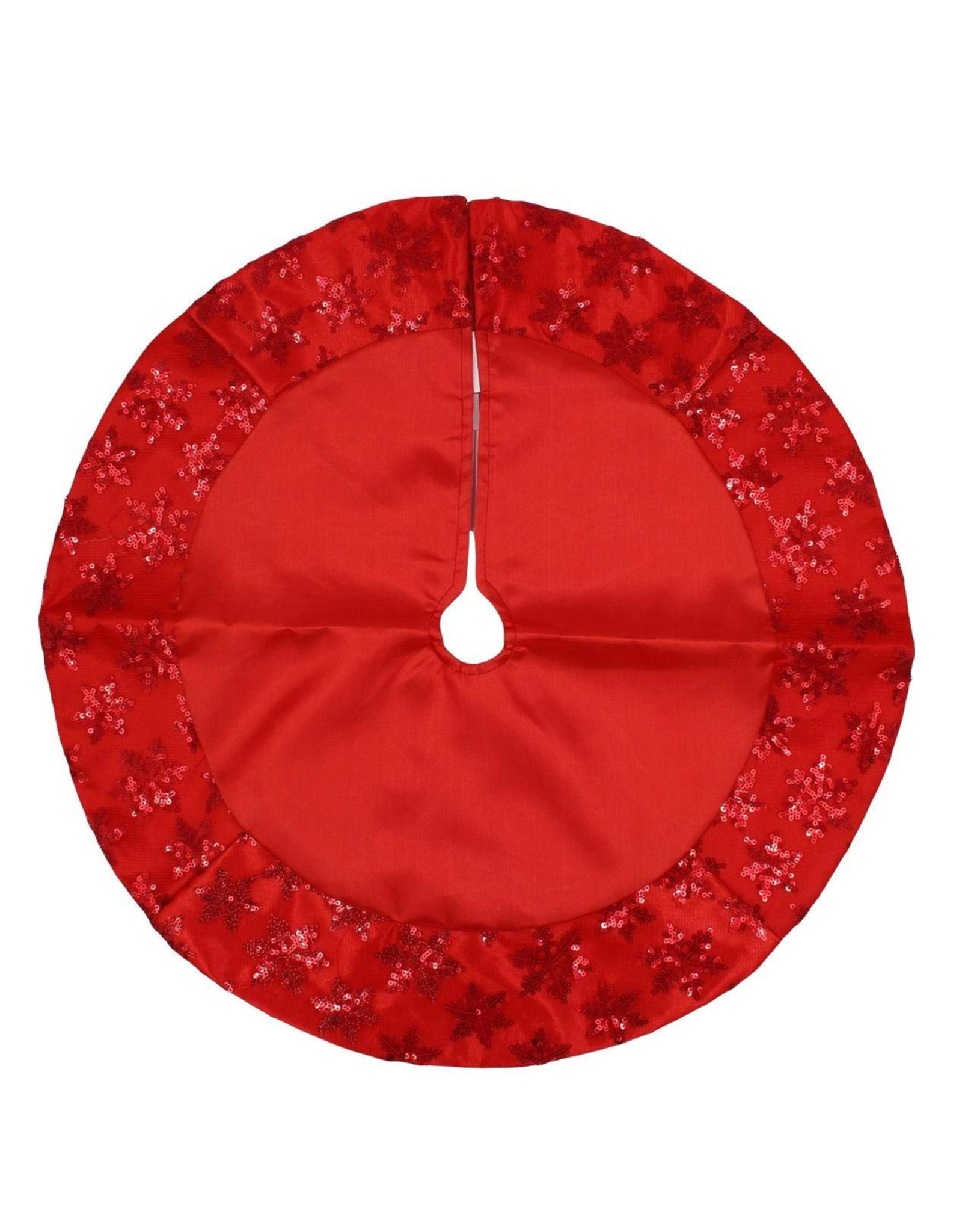 Kurt Adler Mini Christmas Tree Skirt 20in Satin w Sequin Snowflakes-Red