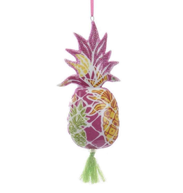Kurt Adler Porcelain Pineapple Glittered Decal w Tassel Ornament - MU