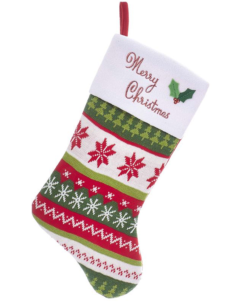 Kurt S. Adler Christmas Stocking Knitted w Merry Christmas 20.5 inch ...