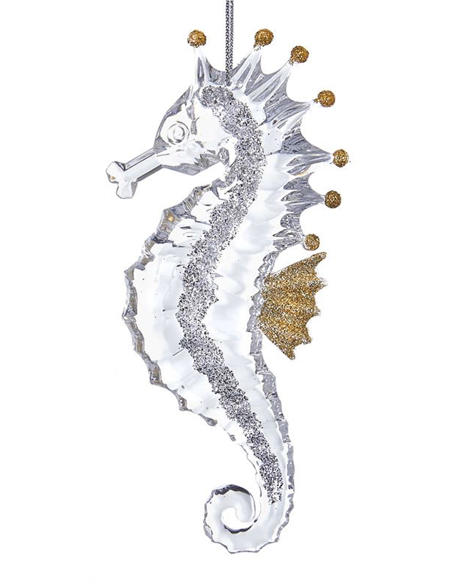 Kurt Adler Clear Acrylic Seahorse Ornament 5 inch - Gold Fins