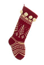 Kurt Adler Red And White Yarn Knit Christmas Stocking w Trees