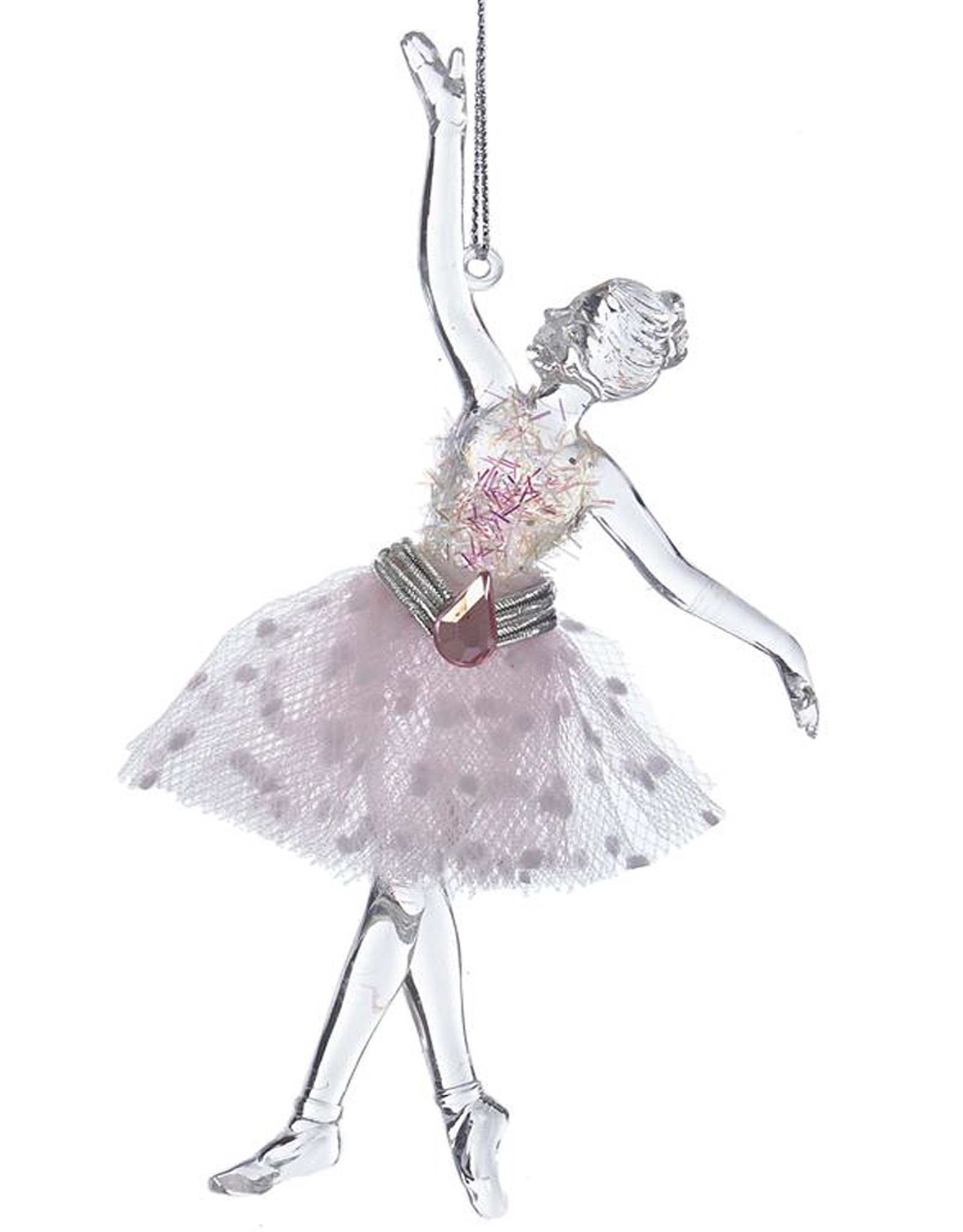 Kurt Adler Clear Acrylic Ballerina in Pink Tutu Ballet Ornament -B