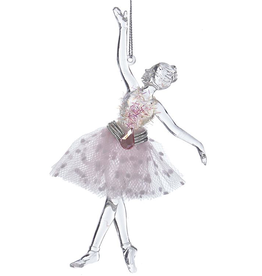 Kurt Adler Clear Acrylic Ballerina in Pink Tutu Ballet Ornament -B