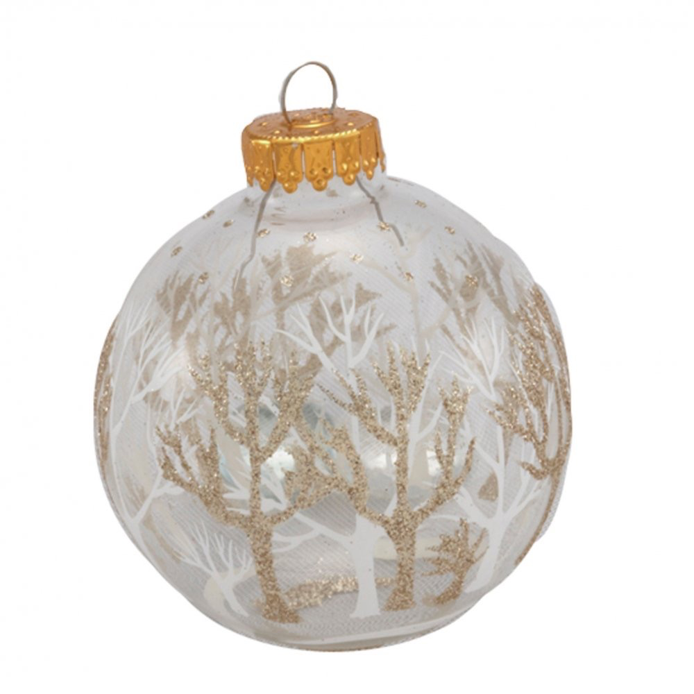 Kurt Adler Clear Glass Ball Ornaments W Tree Design 2.5 inch Set of 4
