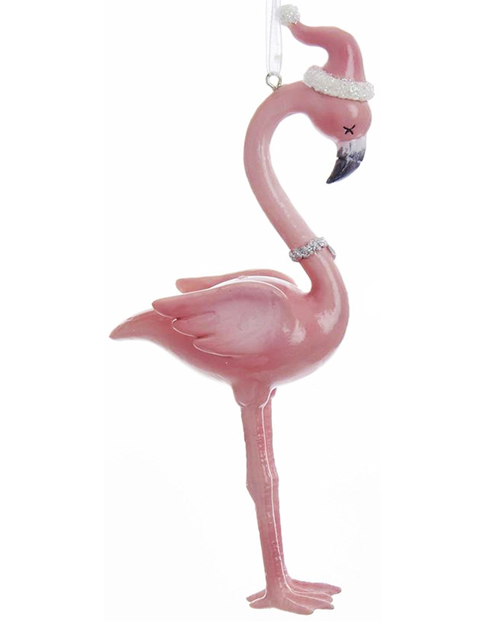 Kurt Adler Millennial Pink Flamingo in Santa Hat Ornament - STR