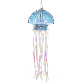 Kurt Adler Glass Jellyfish Ornament Glittered w Sequin Tentacles Blue