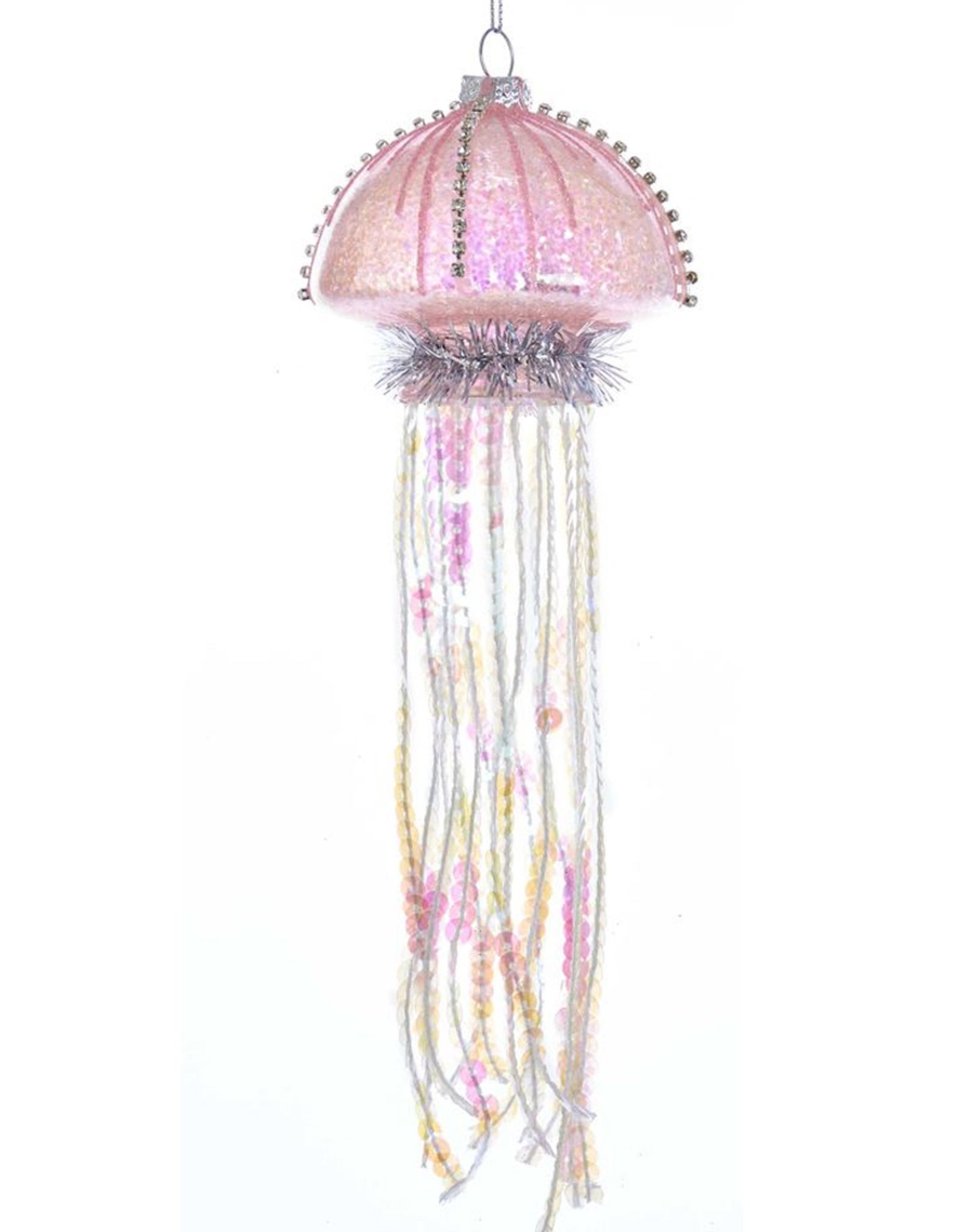 Kurt Adler Glass Jellyfish Ornament Glittered w Sequin Tentacles Pink