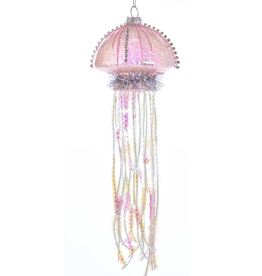 Kurt Adler Glass Jellyfish Ornament Glittered w Sequin Tentacles Pink