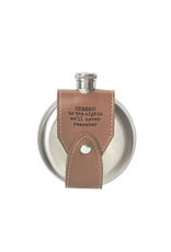 Mud Pie Leather Sentiment Flask 4oz w CHEERS To The Nights We’ll Never Remember
