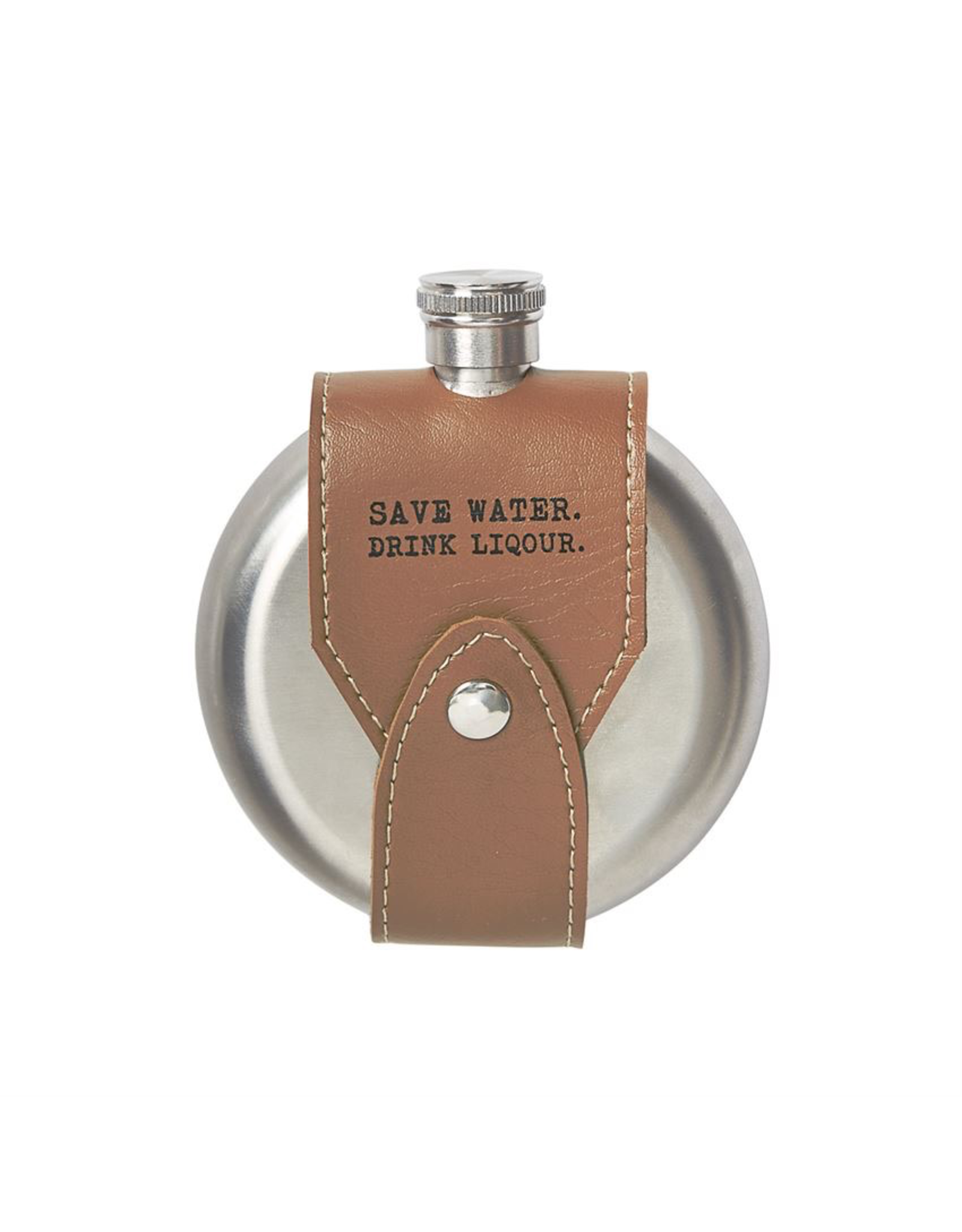 Mud Pie Leather Sentiment Flask 4oz w Save Water Drink Liquor