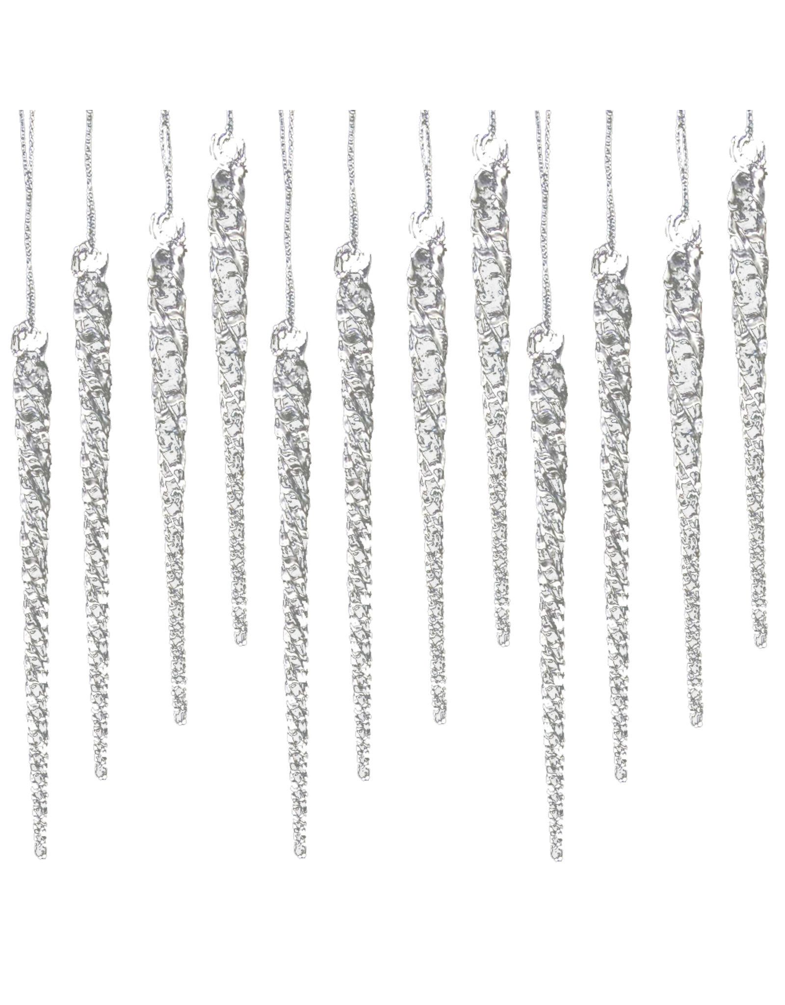 Kurt Adler Twisted Clear Glass Icicle Ornaments12pc 5.25 Inch